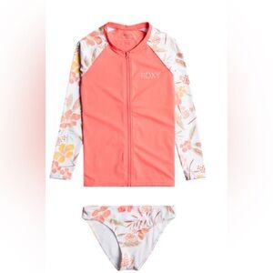 Roxy Girls Life Enjoyers Long Sleeve Full Zip UPF50 Rashguard Bikini Set…